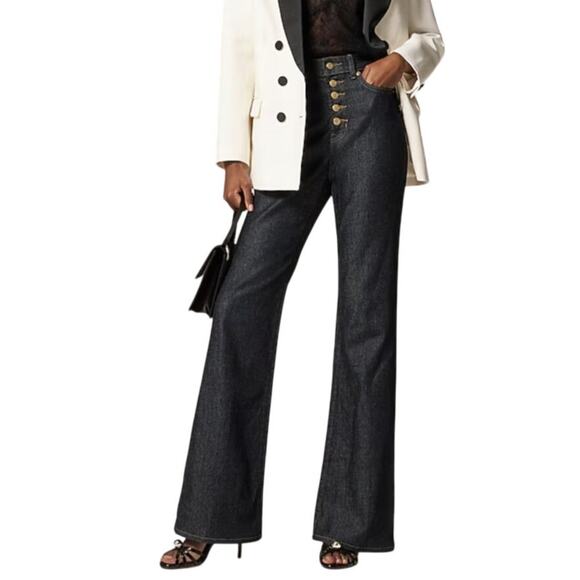 J.Crew High Rise '96 Flare Jeans Exposed Button Fly Dark Resin Rinse Wash 26 - Picture 1 of 10